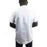 Chemise  tissu avec pagne woodin cou rond ,manche courte blanc,bleu,rose,gris