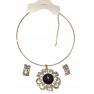 Ras de cou plaqué or avec boucle d'oreille à perle" noir"
