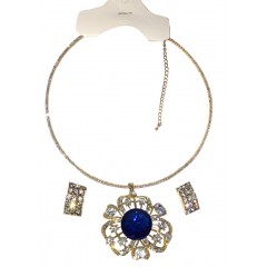 Ras de cou plaqué or avec boucle d'oreille à perle" bleu"