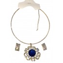 Ras de cou plaqué or avec boucle d'oreille à perle" bleu"