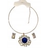 Ras de cou plaqué or avec boucle d'oreille à perle" bleu"