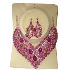 Parrure rose scintillante avec boucle d'oreille
