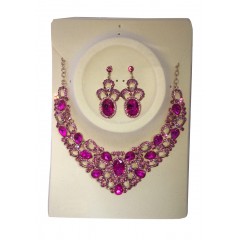 Parrure "rose" à pierre avec boucle d'oreille