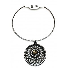 Ras de cou argenté avec boucle d'oreille à pierre "gris"
