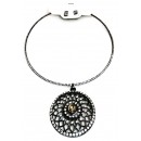 Ras de cou argenté avec boucle d'oreille à pierre "gris"