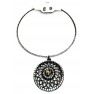 Ras de cou argenté avec boucle d'oreille à pierre "gris"
