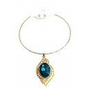 Ras de cou doré avec boucle d'oreille à pierre scintillante"bleu"