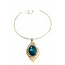 Ras de cou doré avec boucle d'oreille à pierre scintillante"bleu"