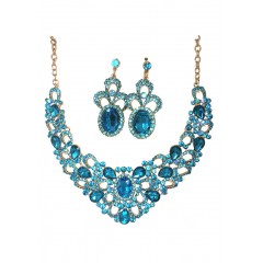 Parrure "bleu" à pierre dorée avec boucle d'oreille