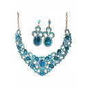 Parrure "bleu" à pierre dorée avec boucle d'oreille