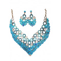 Parrure argentée à pierre" bleu" avec boucle d'oreille