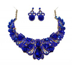 Parrure scintillante à grosses pierres "bleu" avec boucle d'oreille