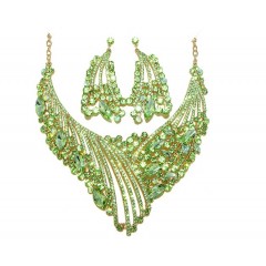 Parrure "vert"scintillante à pierre avec boucle d'oreille