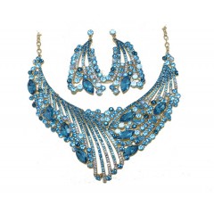 Parrure "bleu"scintillante à pierre avec boucle d'oreille