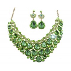Parrure "vert"scintillante à grosses pierres avec boucle d'oreille