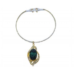 Ras de cou argenté avec boucle d'oreille à pierre "vert"