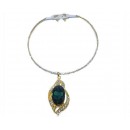 Ras de cou argenté avec boucle d'oreille à pierre "vert"