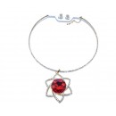 Ras de cou argenté avec boucle d'oreille motif étoile à pierre rouge