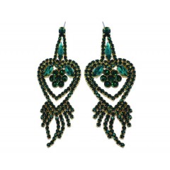 Boucle d'oreilles dorées à perles doubles coeurs "vert"
