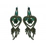 Boucle d'oreilles dorées à perles doubles coeurs "vert"