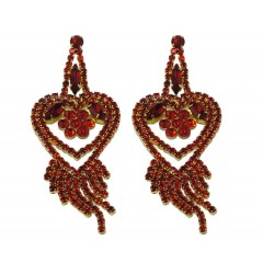 Boucle d'oreilles dorées à perles doubles coeurs "rouge"