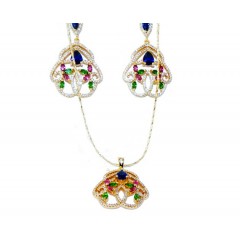 Ensembles bijoux plaqué  avec boucles d'oreilles à pierre"bleu,rose,vert"