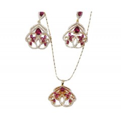 Ensembles bijoux plaqué  avec boucles d'oreilles à pierre rose