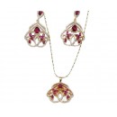 Ensembles bijoux plaqué  avec boucles d'oreilles à pierre rose