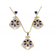 Ensembles bijoux plaqué argenté avec boucles d'oreilles à pierre "bleu"