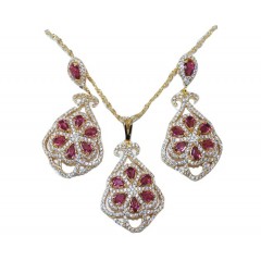 Ensembles bijoux plaqué argenté avec des boucles d'oreilles à pierre"rose"