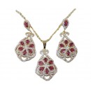 Ensembles bijoux plaqué argenté avec des boucles d'oreilles à pierre"rose"
