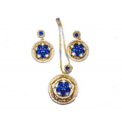 Ensembles bijoux plaqué  avec boucles d'oreilles à pierre bleue et argentée