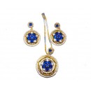 Ensembles bijoux plaqué  avec boucles d'oreilles à pierre bleue et argentée
