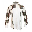 Chemise en tissu manche longue blanc et pagne woodin marron ,noir, jaune