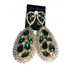 Boucle d'oreilles agentée à pierre verte dorée"new fashion