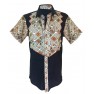 chemise homme noir melangé a du pagne wooding manche courte
