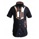 chemise homme noir melangé a du pagne wooding manche courte