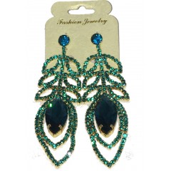 Boucle d'oreilles agentées à grosse pierre verte "fashion jewelry"