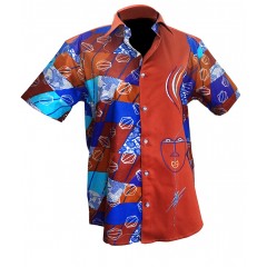 chemise homme noir melangé a du pagne wooding manche courte
