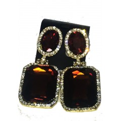 Boucle d'oreilles agentées à grosse  pierre marron
