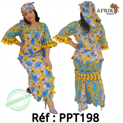 Ensembles deux tons jaune-bleu-198-pagne chiganvy 100% coton