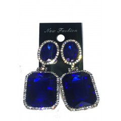 Boucle d'oreilles agentées à grosse  pierre carrée bleue  "new fashion"