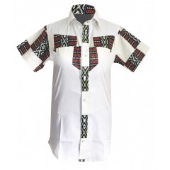 Chemise en tissu manche longue blanc et pagne woodin marron ,noir, jaune