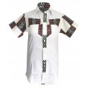 Chemise en tissu manche longue blanc et pagne woodin marron ,noir, jaune