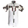 Chemise en tissu manche longue blanc et pagne woodin marron ,noir, jaune
