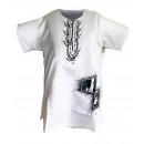 Chemise  tissu brodé cou rond ,manche courte blanc