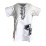 Chemise  tissu brodé cou rond ,manche courte blanc