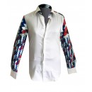 Chemise  tissu brodé cou rond ,manche courte blanc