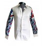 Chemise  tissu brodé cou rond ,manche courte blanc