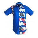 Chemise  tissu avec pagne woodin manche courte blanc,bleu,rouge